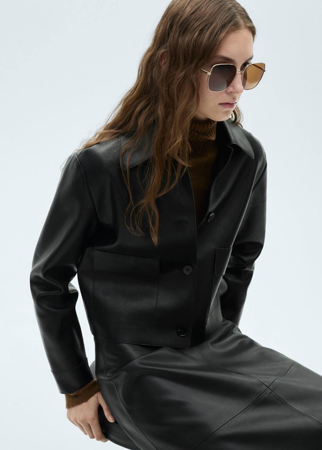 Black Leather-Effect Jacket With Pockets, , large image number 2