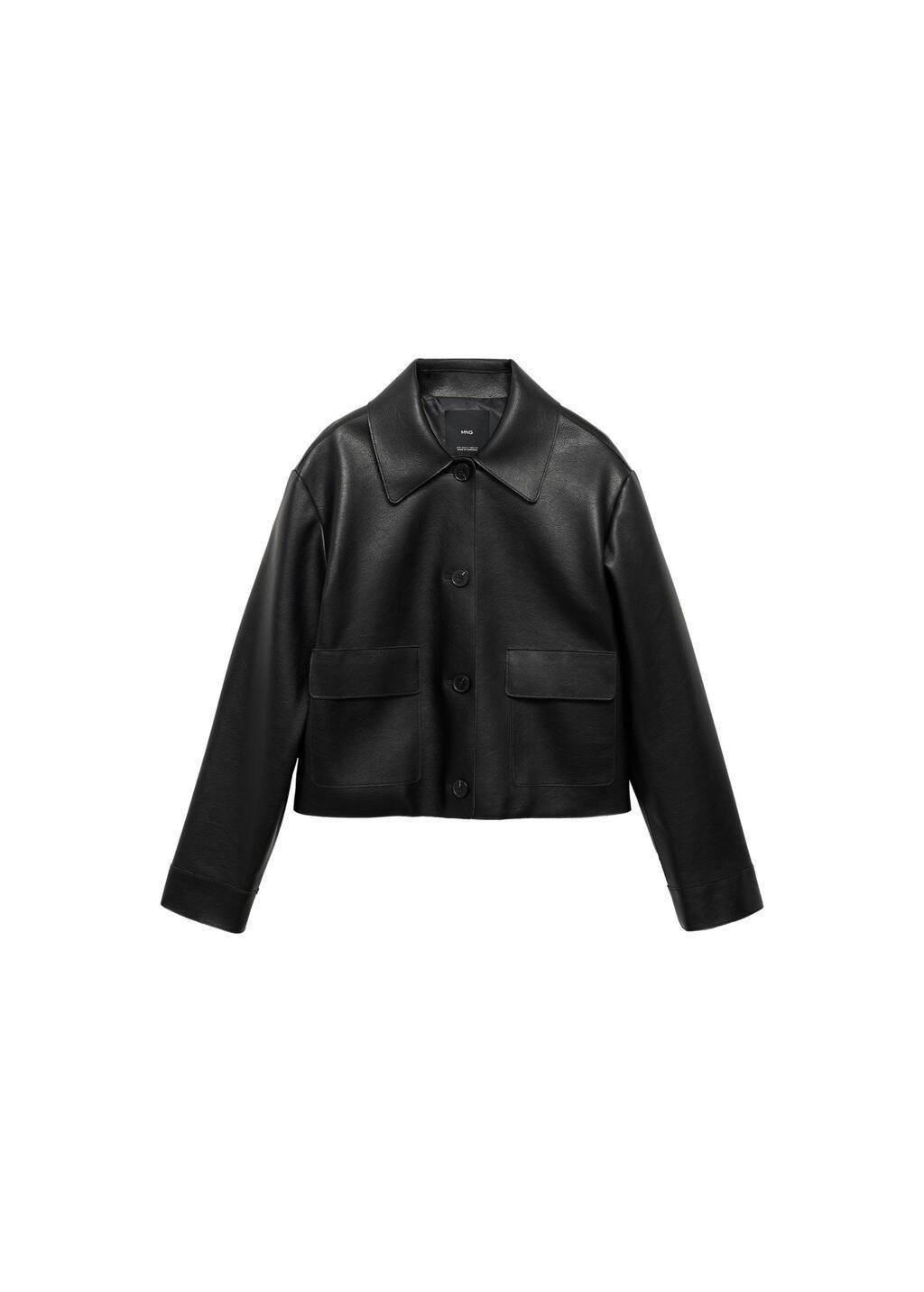 Black Leather-Effect Jacket With Pockets, , large image number 3
