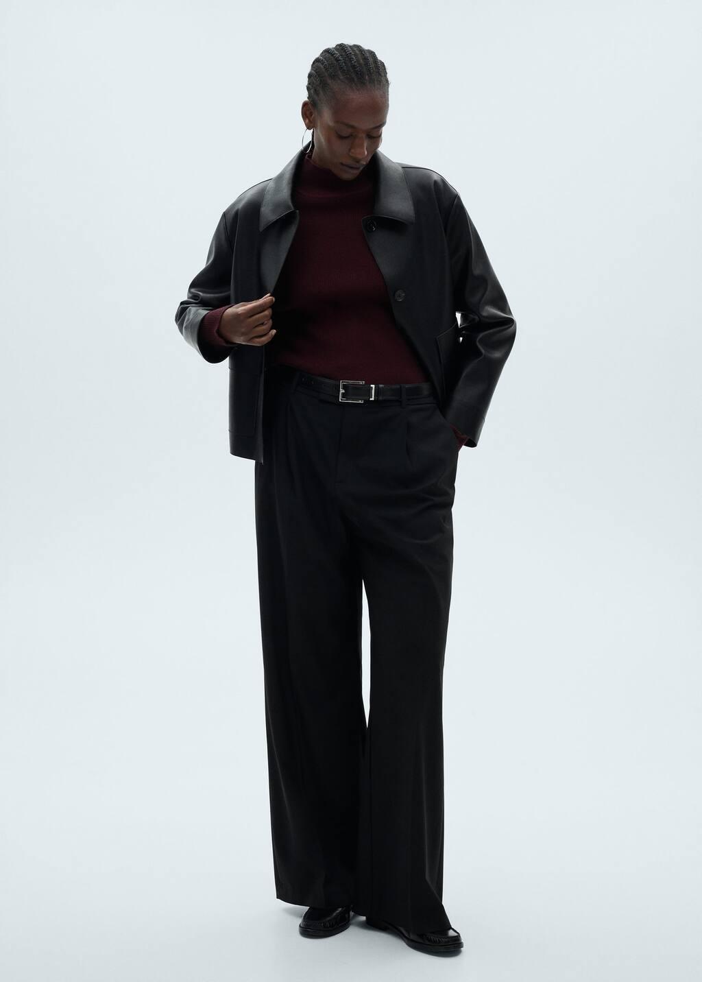 Black Leather-Effect Jacket With Pockets, , large image number 4