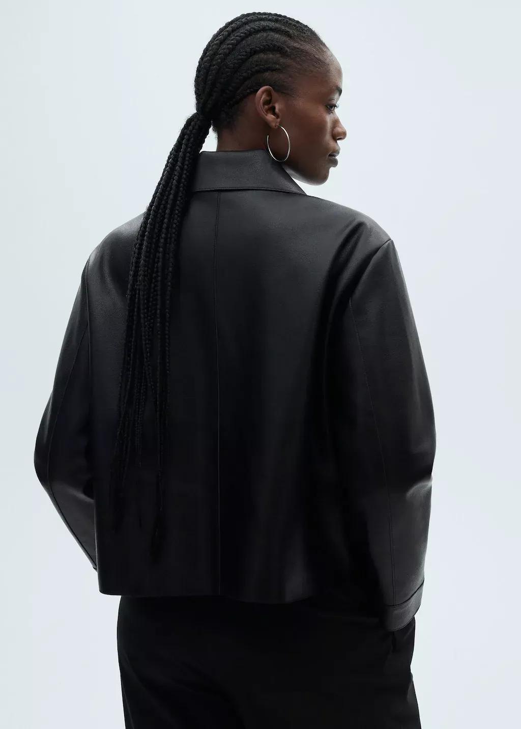 Black Leather-Effect Jacket With Pockets, , large image number 5