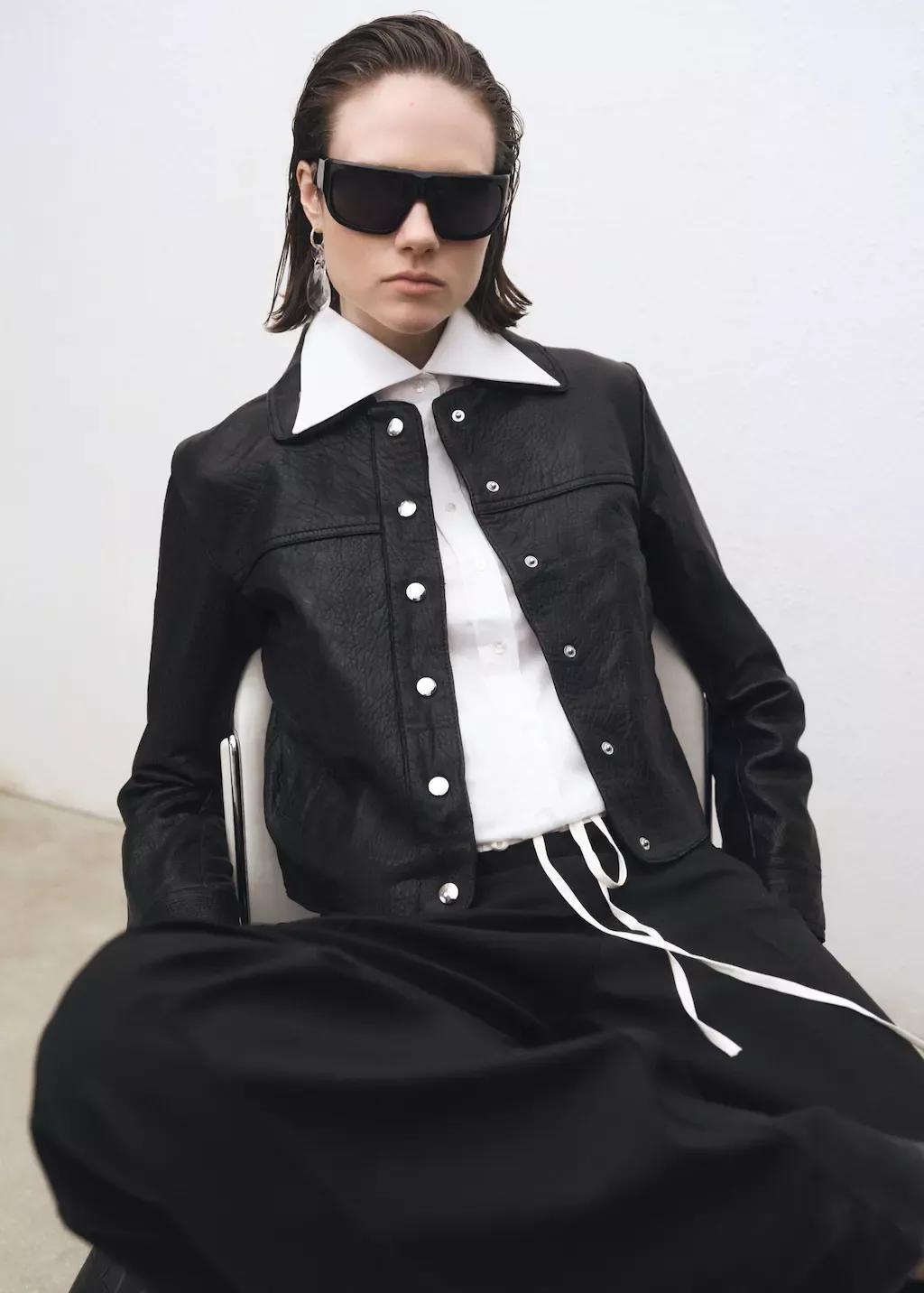 Black Lapels Leather Jacket, , large image number 0