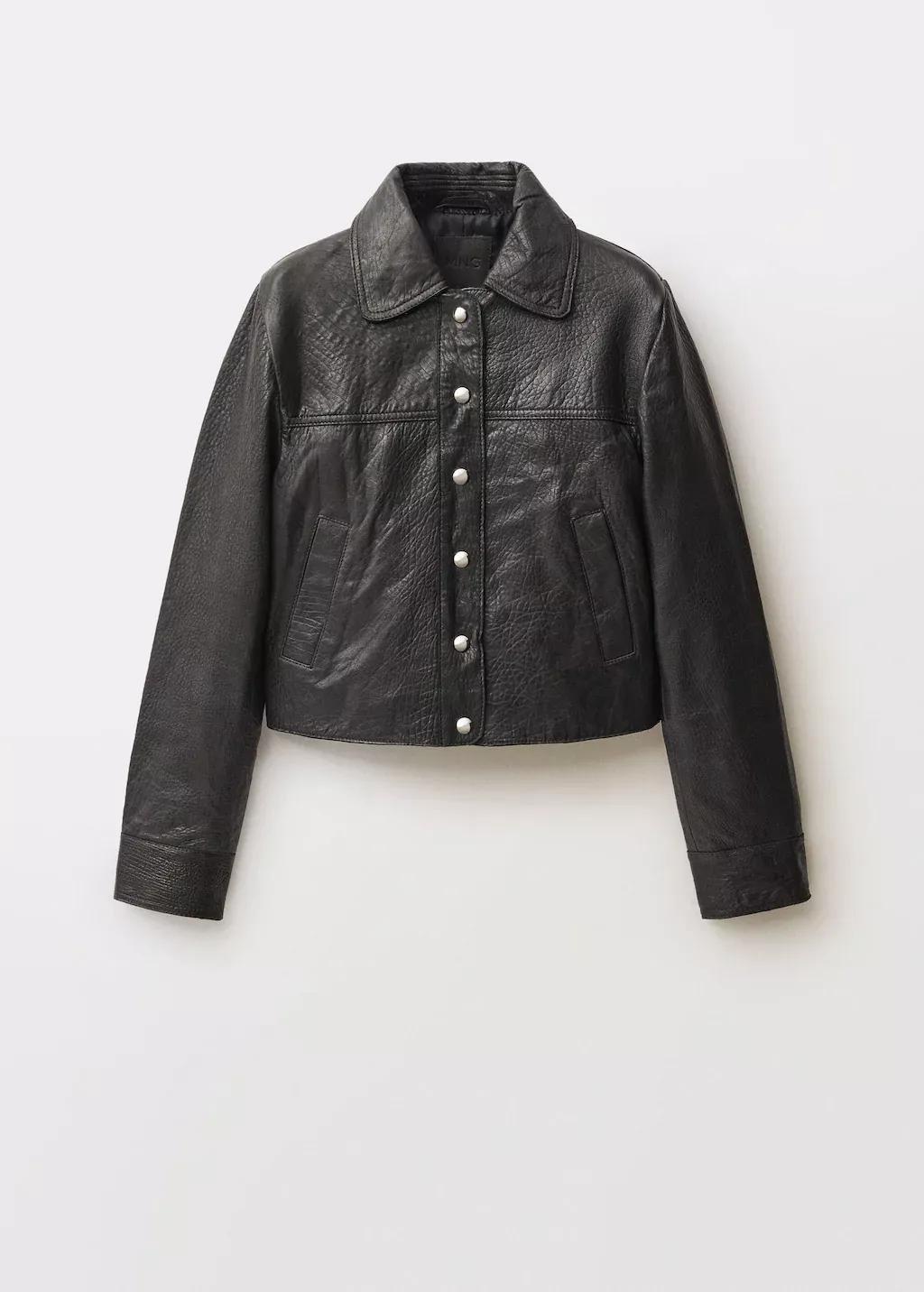 Black Lapels Leather Jacket, , large image number 4
