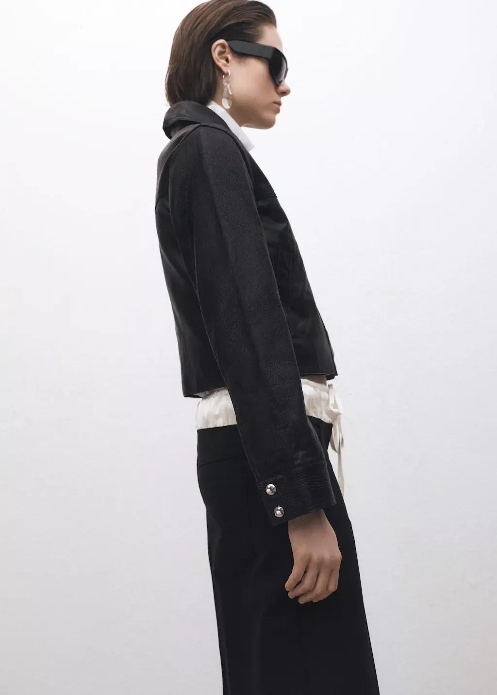 Black Lapels Leather Jacket, , large image number 5