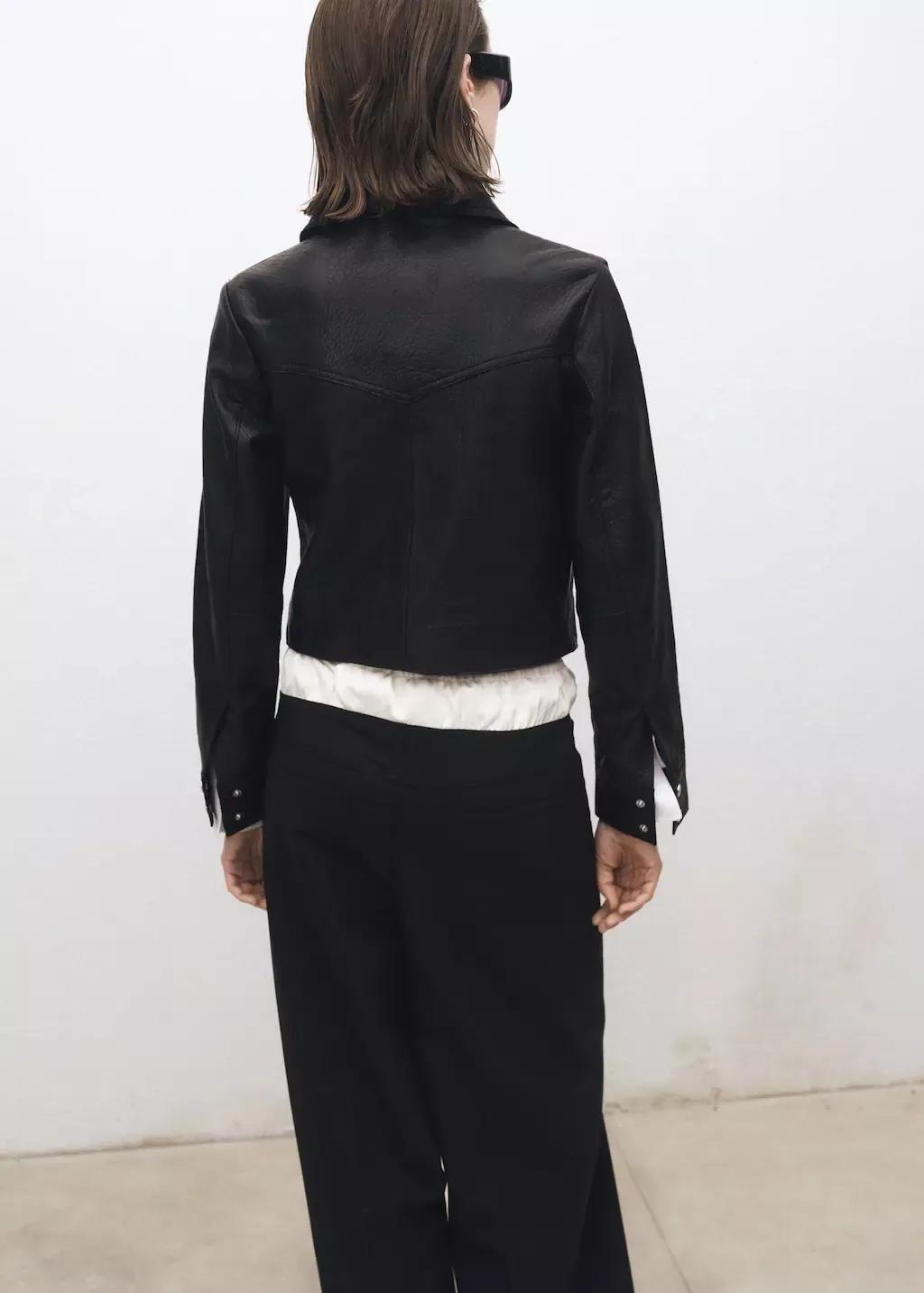 Black Lapels Leather Jacket, , large image number 7