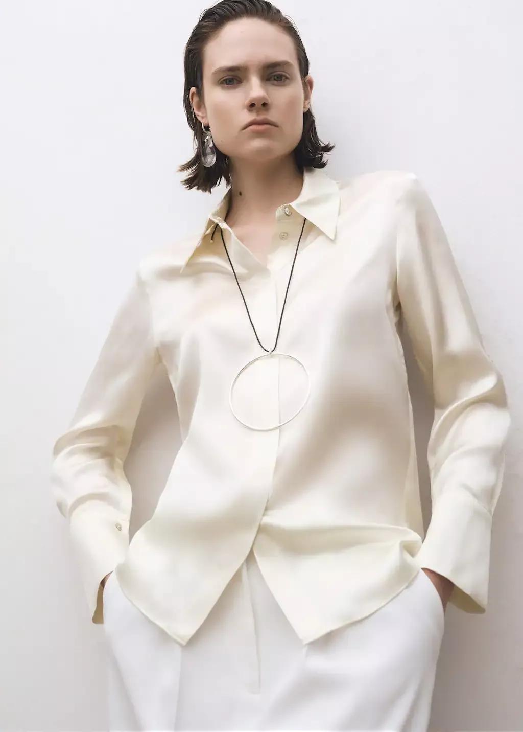White Satin Silk Shirt, , large image number 0