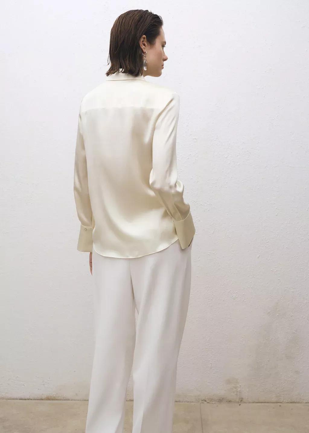 White Satin Silk Shirt, , large image number 4