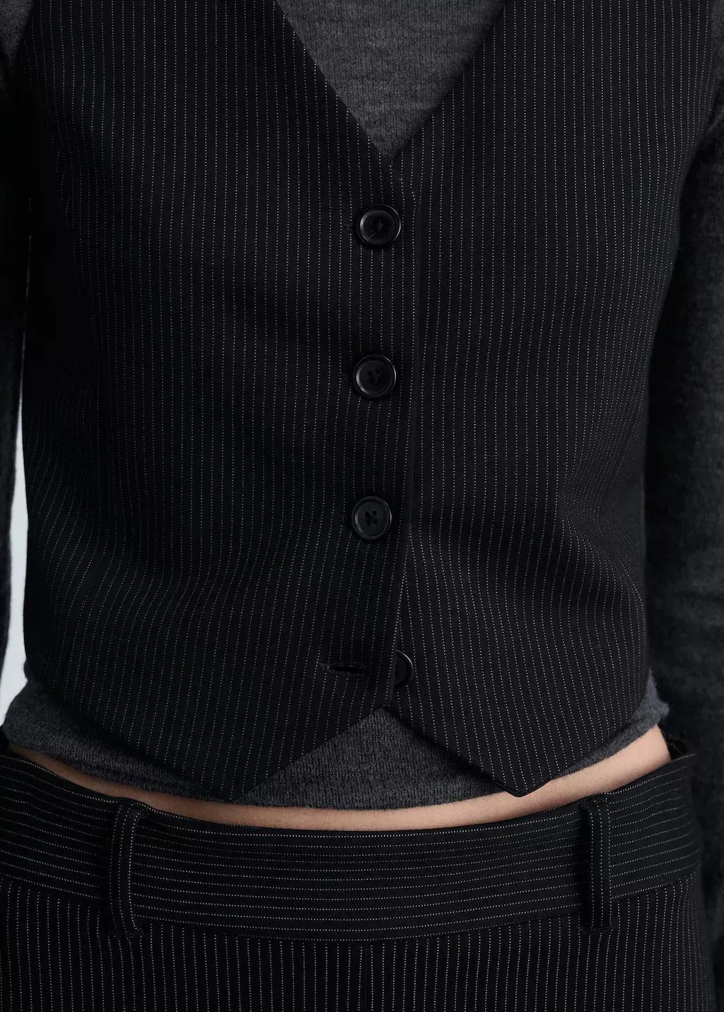 Black Pinstriped Suit Waistcoat, , large image number 1