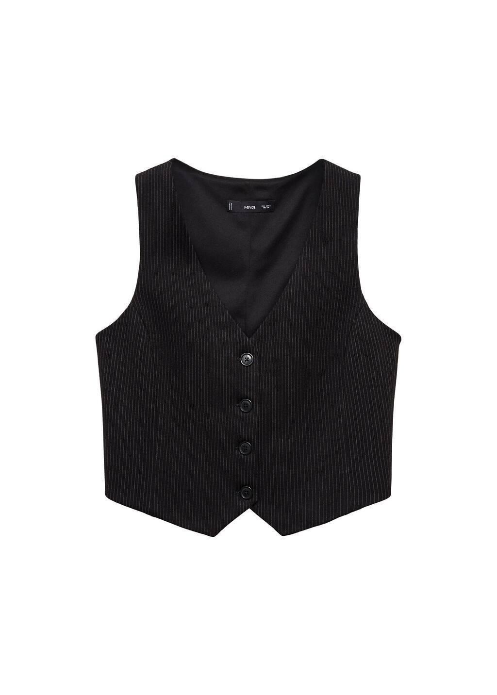 Black Pinstriped Suit Waistcoat, , large image number 2