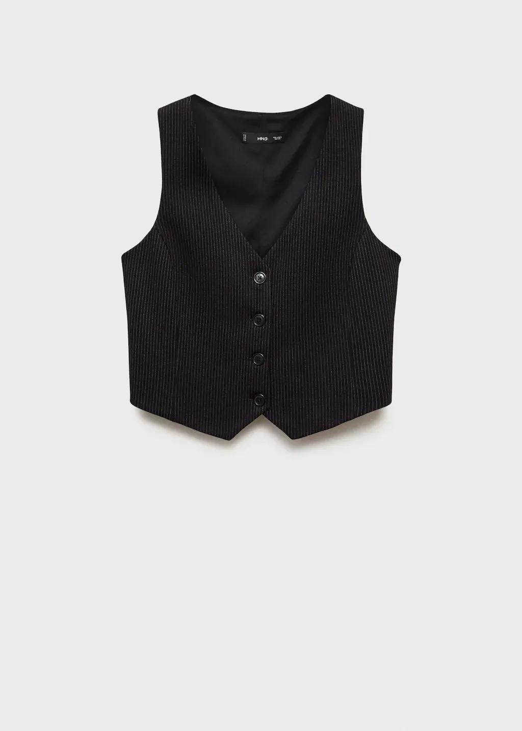 Black Pinstriped Suit Waistcoat, , large image number 4