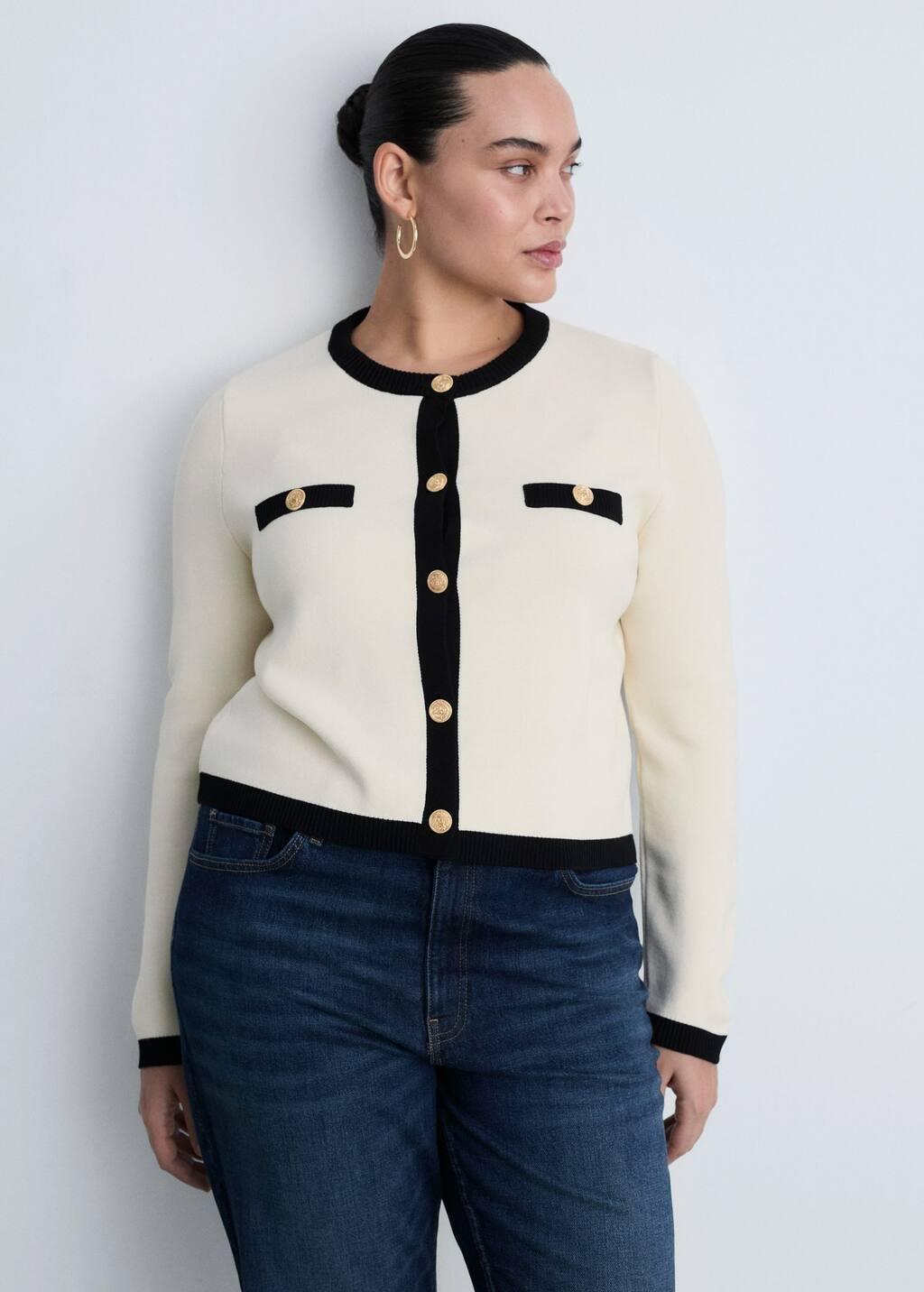 Beige Cropped Knitted Jacket, , large image number 8