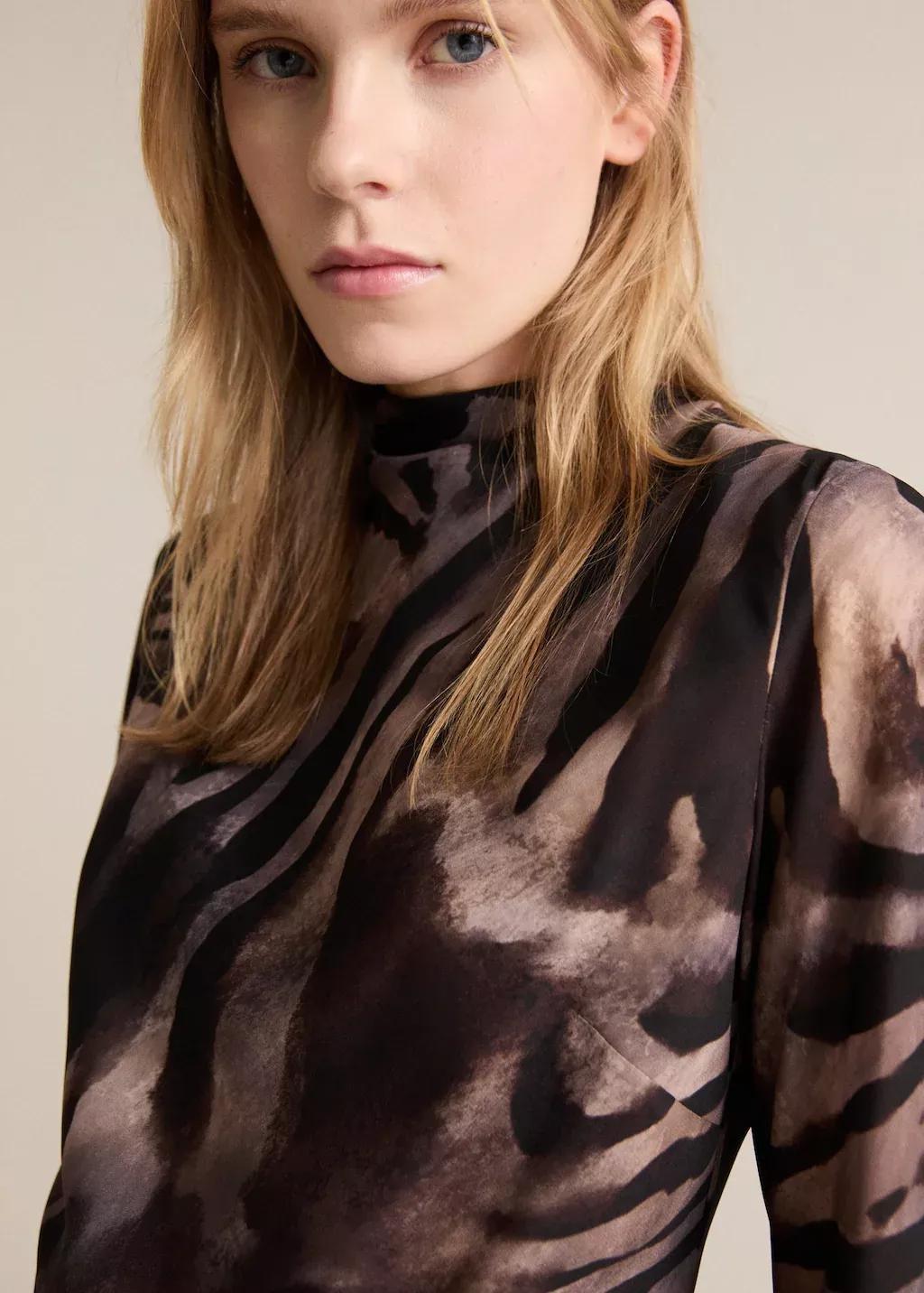 Brown Short Satin Animal Print Dress, , large image number 1