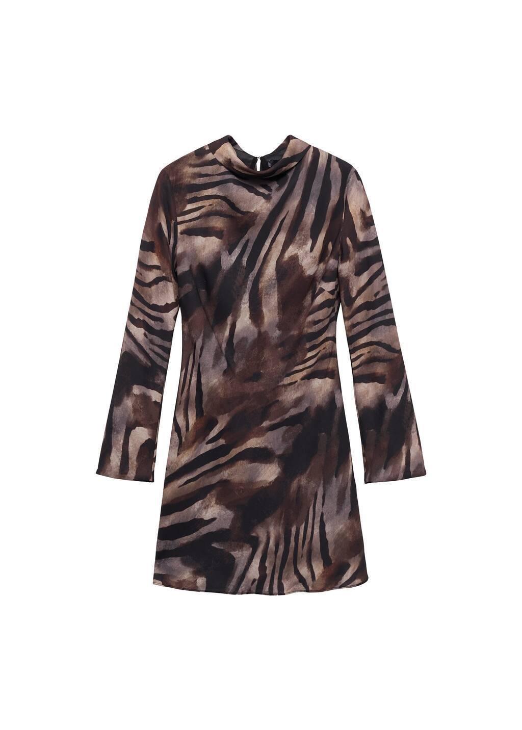 Brown Short Satin Animal Print Dress, , large image number 2