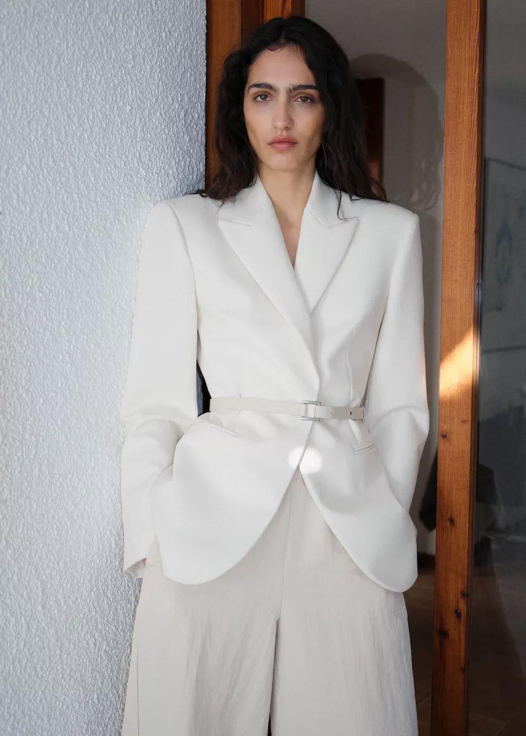 Beige Belt Structured Blazer, , large image number 0