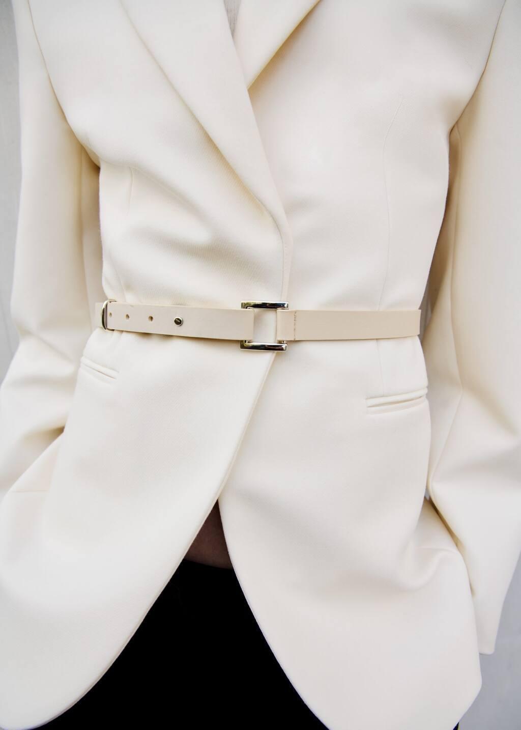 Beige Belt Structured Blazer, , large image number 3