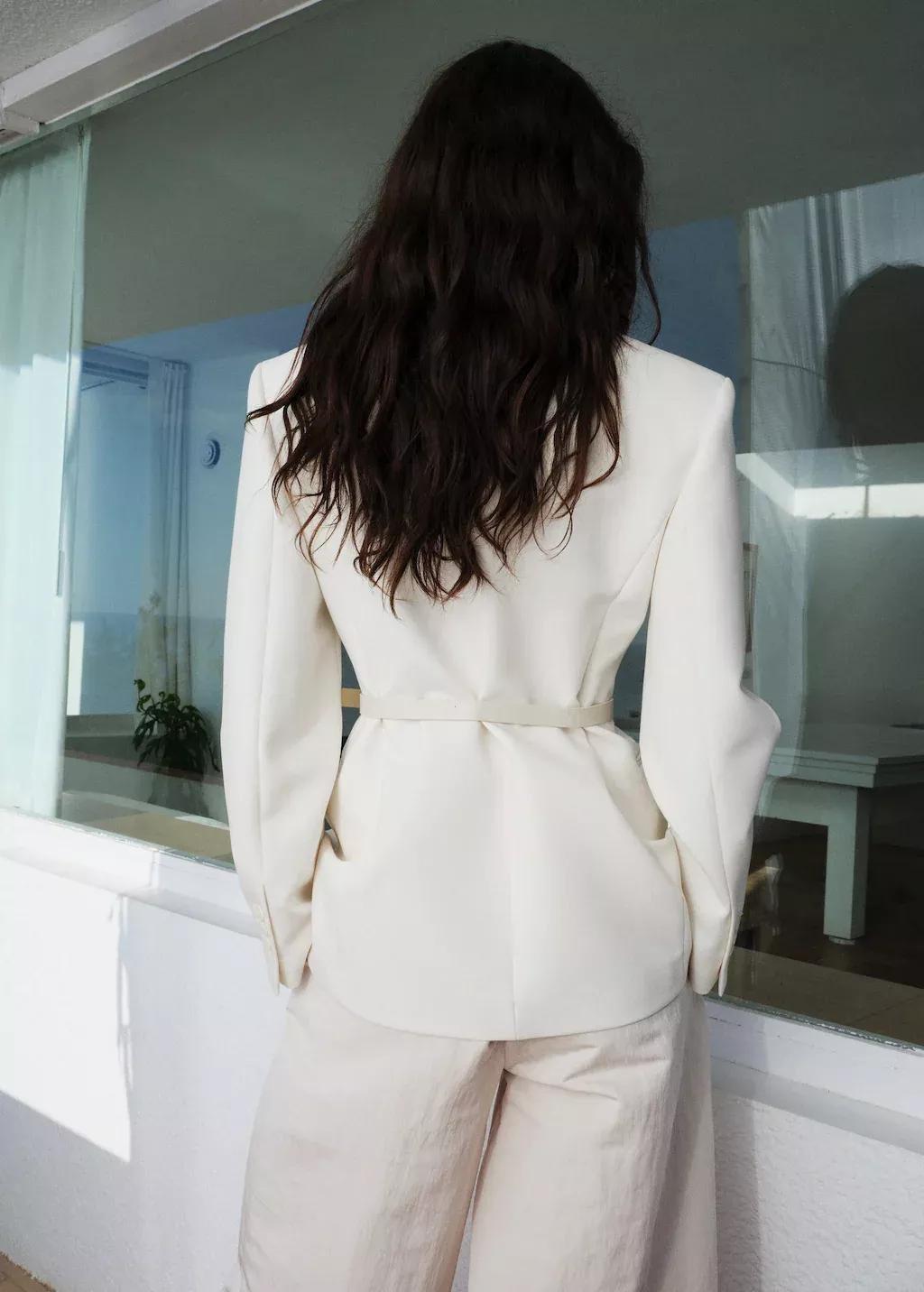 Beige Belt Structured Blazer, , large image number 6