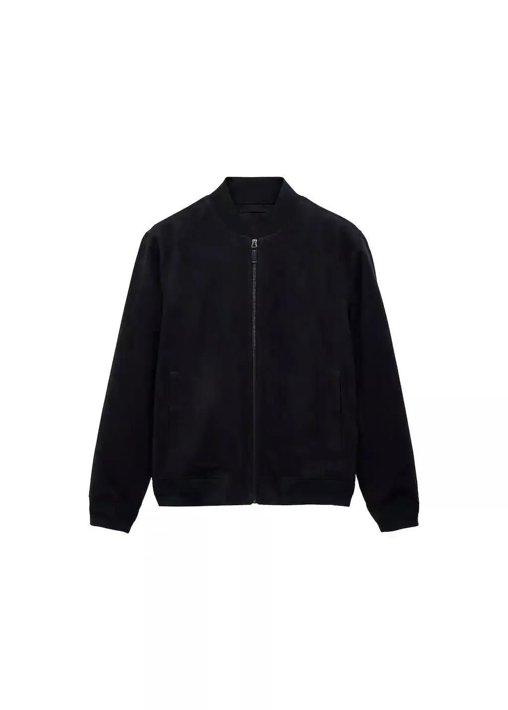 Blue Suede-Effect Bomber Jacket, , large image number 2