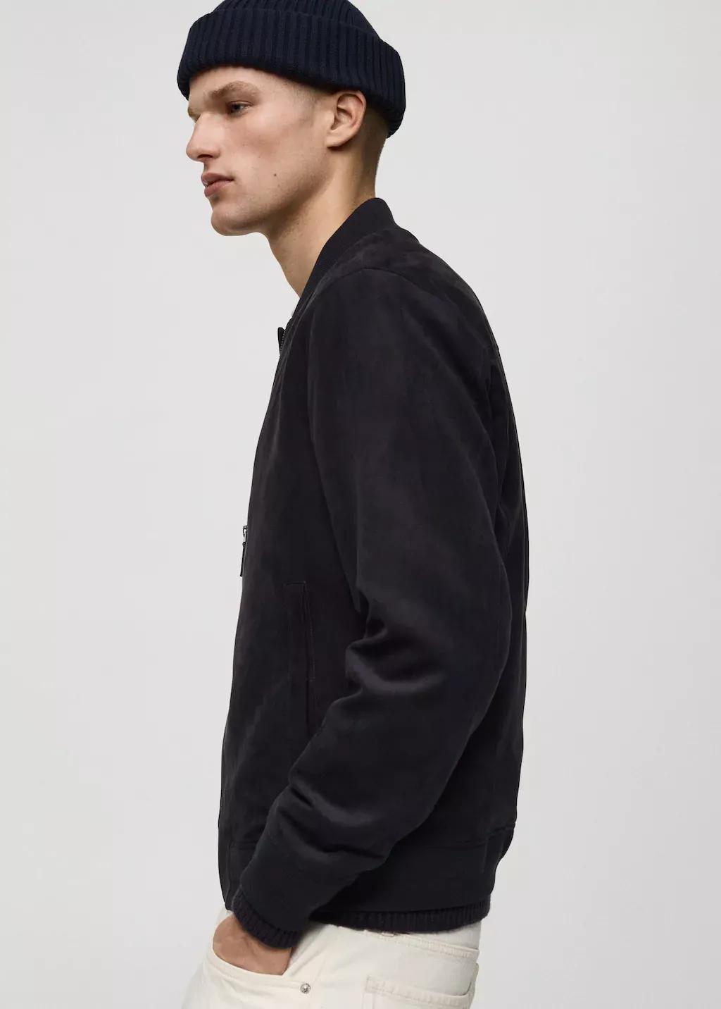 Blue Suede-Effect Bomber Jacket, , large image number 3