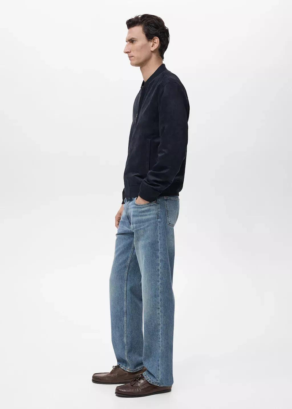Blue Suede-Effect Bomber Jacket, , large image number 5