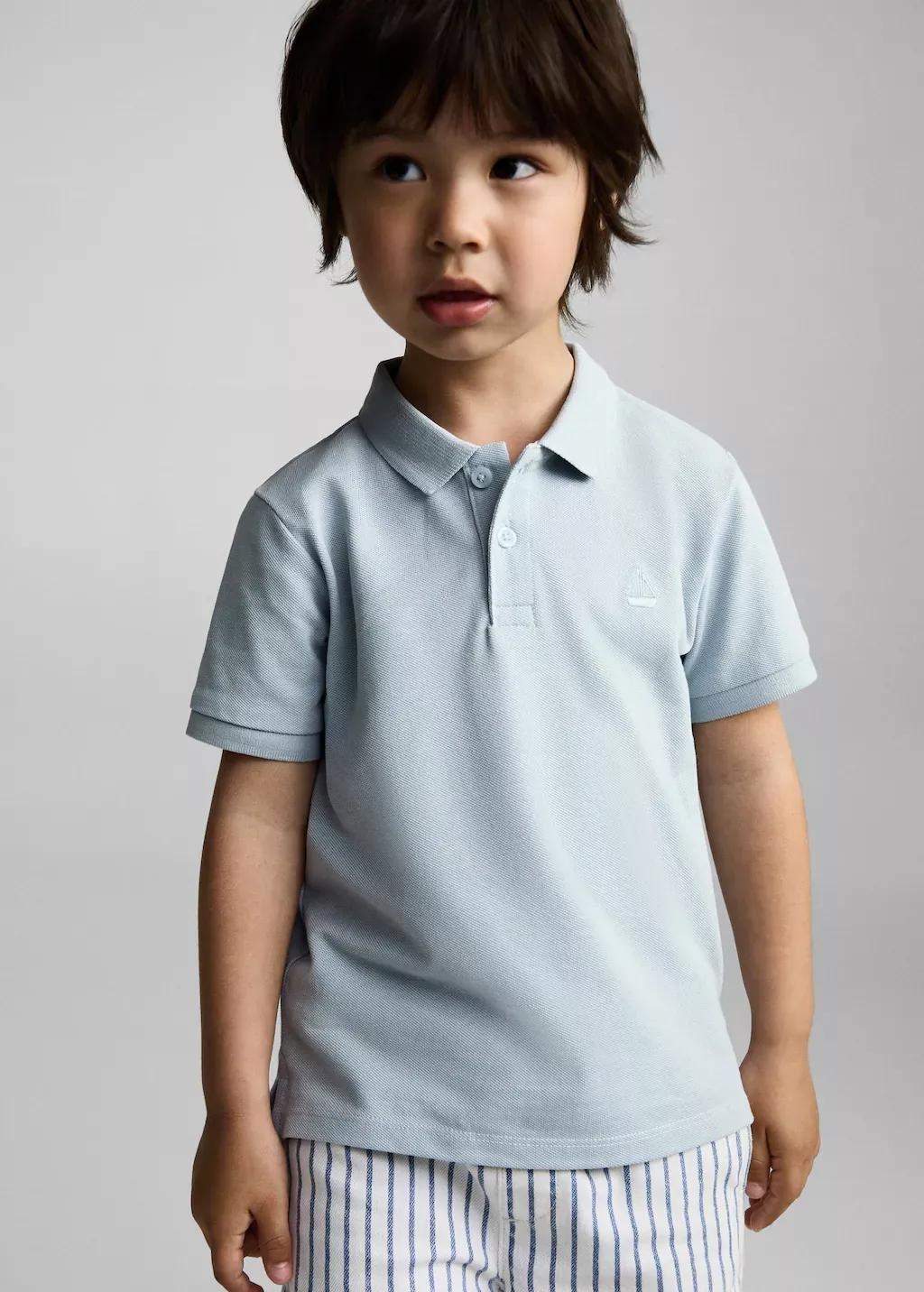 Blue Lt Pastel Short-Sleeve Knitted Polo Shirt, Baby Boy, , large image number 1