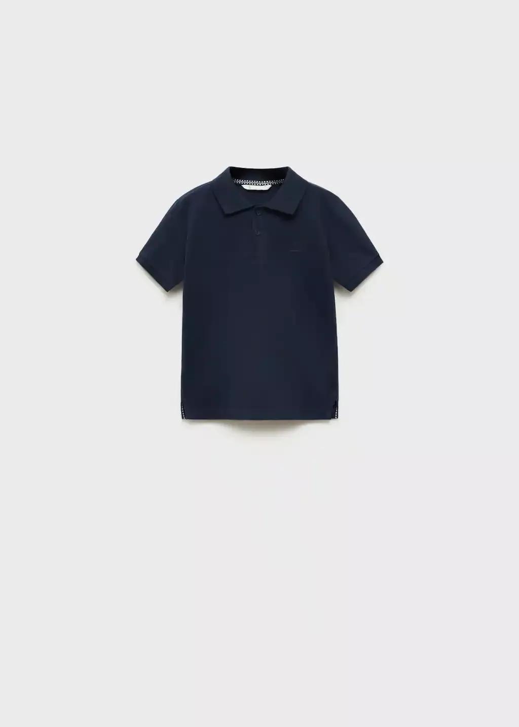 Navy Short-Sleeve Knitted Polo Shirt, Baby Boy, , large image number 0