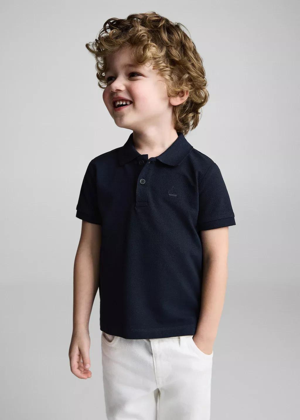 Navy Short-Sleeve Knitted Polo Shirt, Baby Boy, , large image number 1
