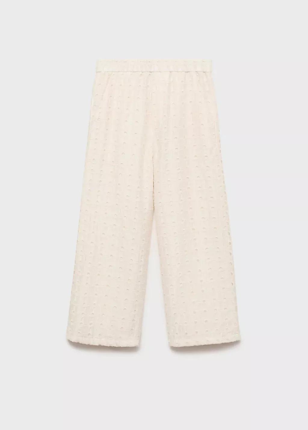 Beige Swiss Embroidered Culotte Trousers, Kids Girl, , large image number 0