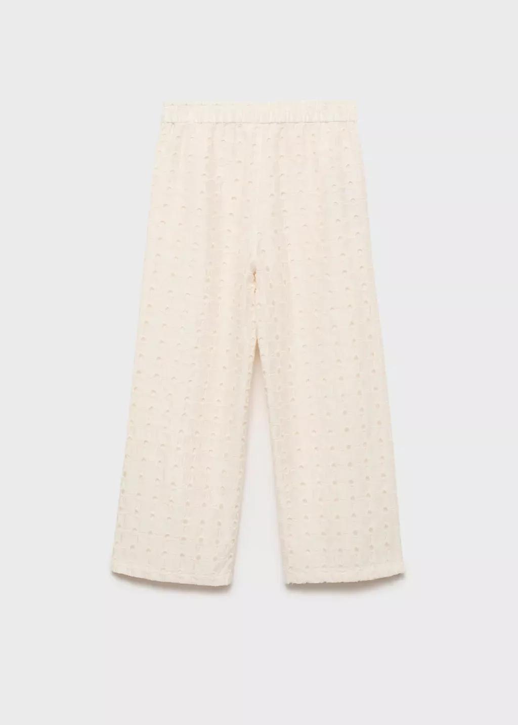 Beige Swiss Embroidered Culotte Trousers, Kids Girl, , large image number 1