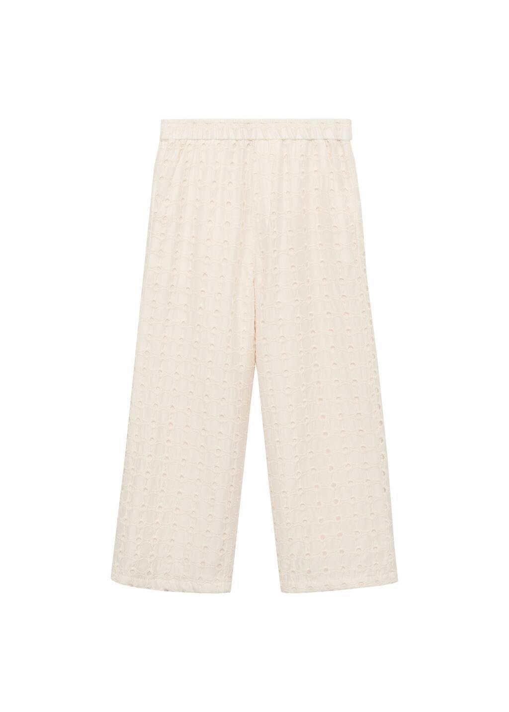 Beige Swiss Embroidered Culotte Trousers, Kids Girl, , large image number 4