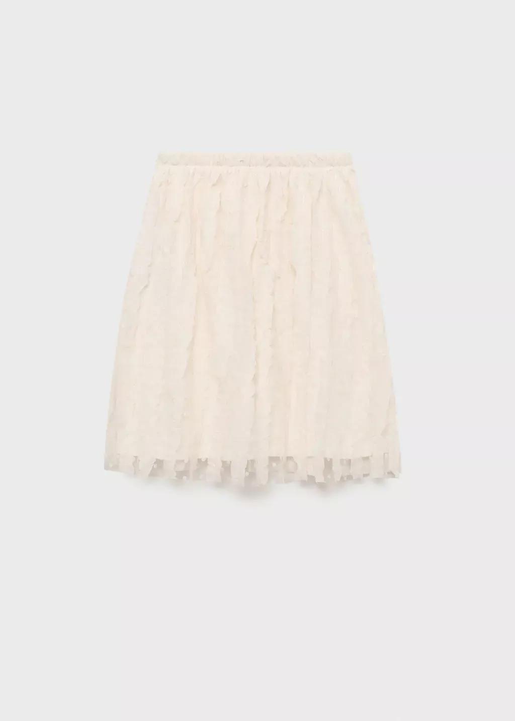 Beige Contrast Panels Tulle Skirt, Kids Girl, , large image number 0