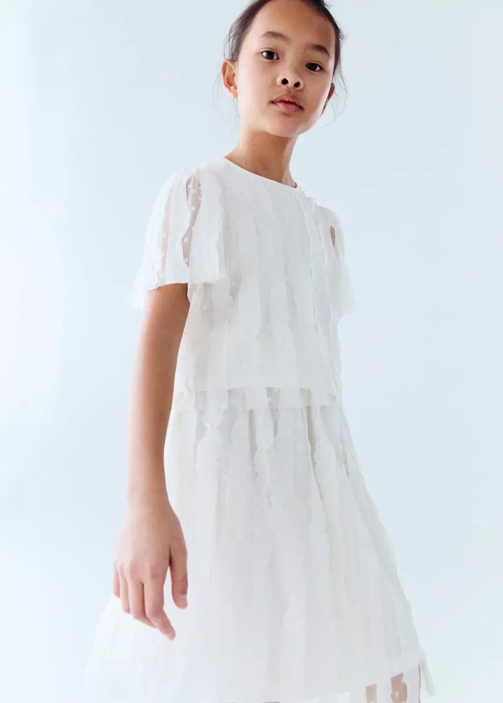Beige Contrast Panels Tulle Skirt, Kids Girl, , large image number 3