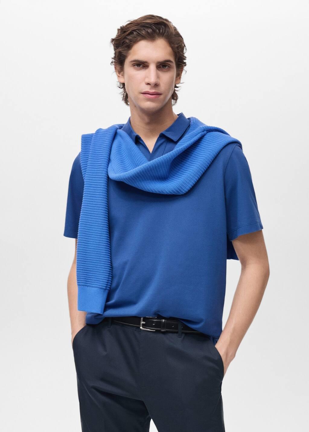 Blue Lt Pastel Slim-Fit Cotton Polo Shirt, , large image number 0