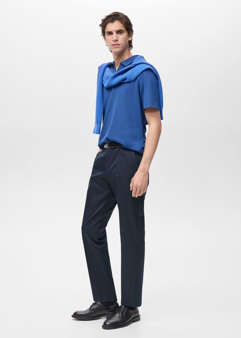 Blue Lt Pastel Slim-Fit Cotton Polo Shirt, , large image number 3