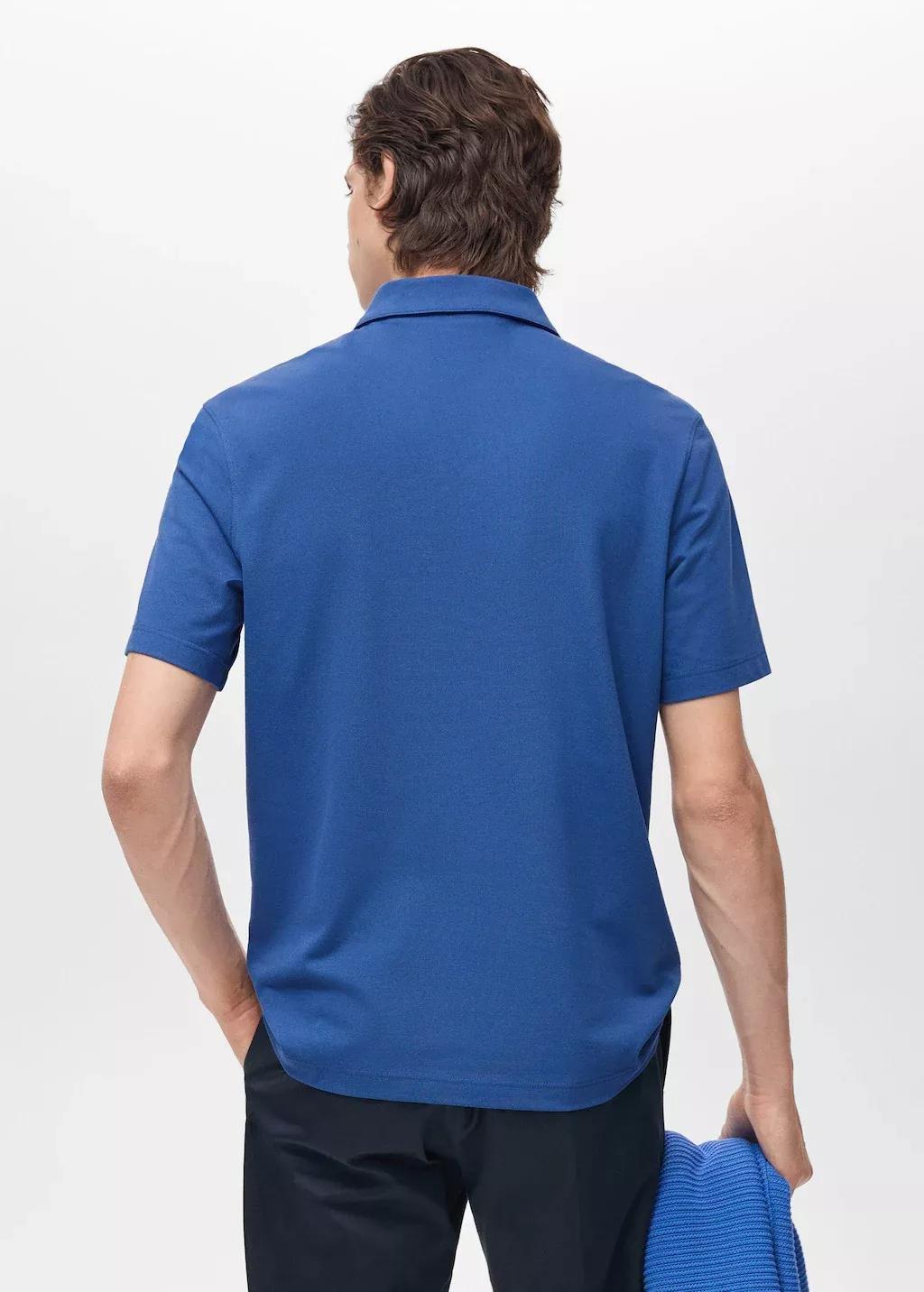 Blue Lt Pastel Slim-Fit Cotton Polo Shirt, , large image number 6