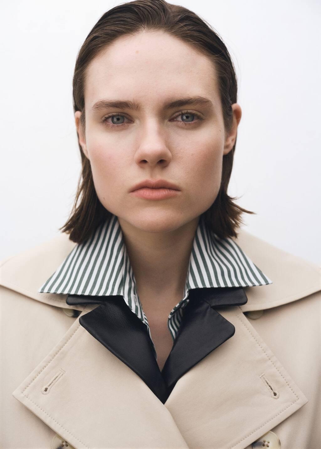 Beige Double-Breasted Cotton Trench Coat, , large image number 1