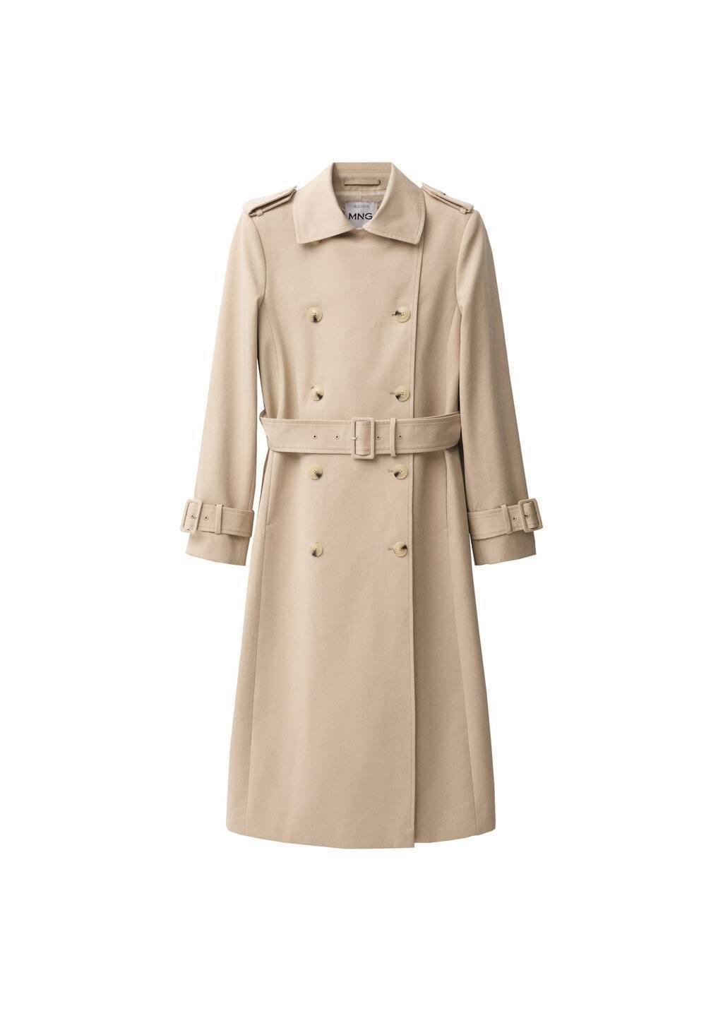 Beige Double-Breasted Cotton Trench Coat, , large image number 2