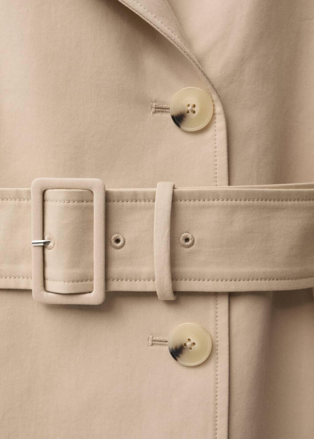 Beige Double-Breasted Cotton Trench Coat, , large image number 3