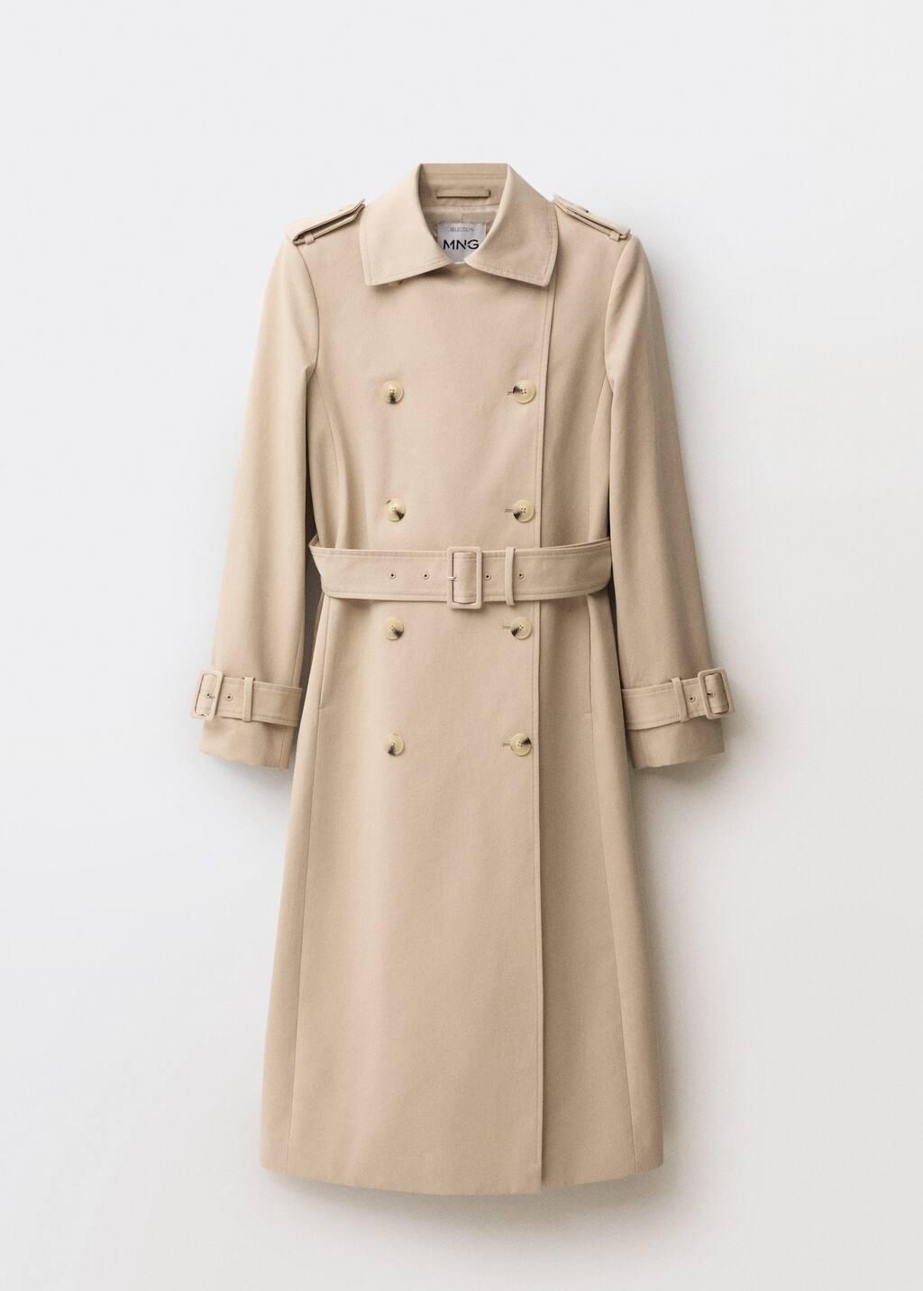 Beige Double-Breasted Cotton Trench Coat, , large image number 4