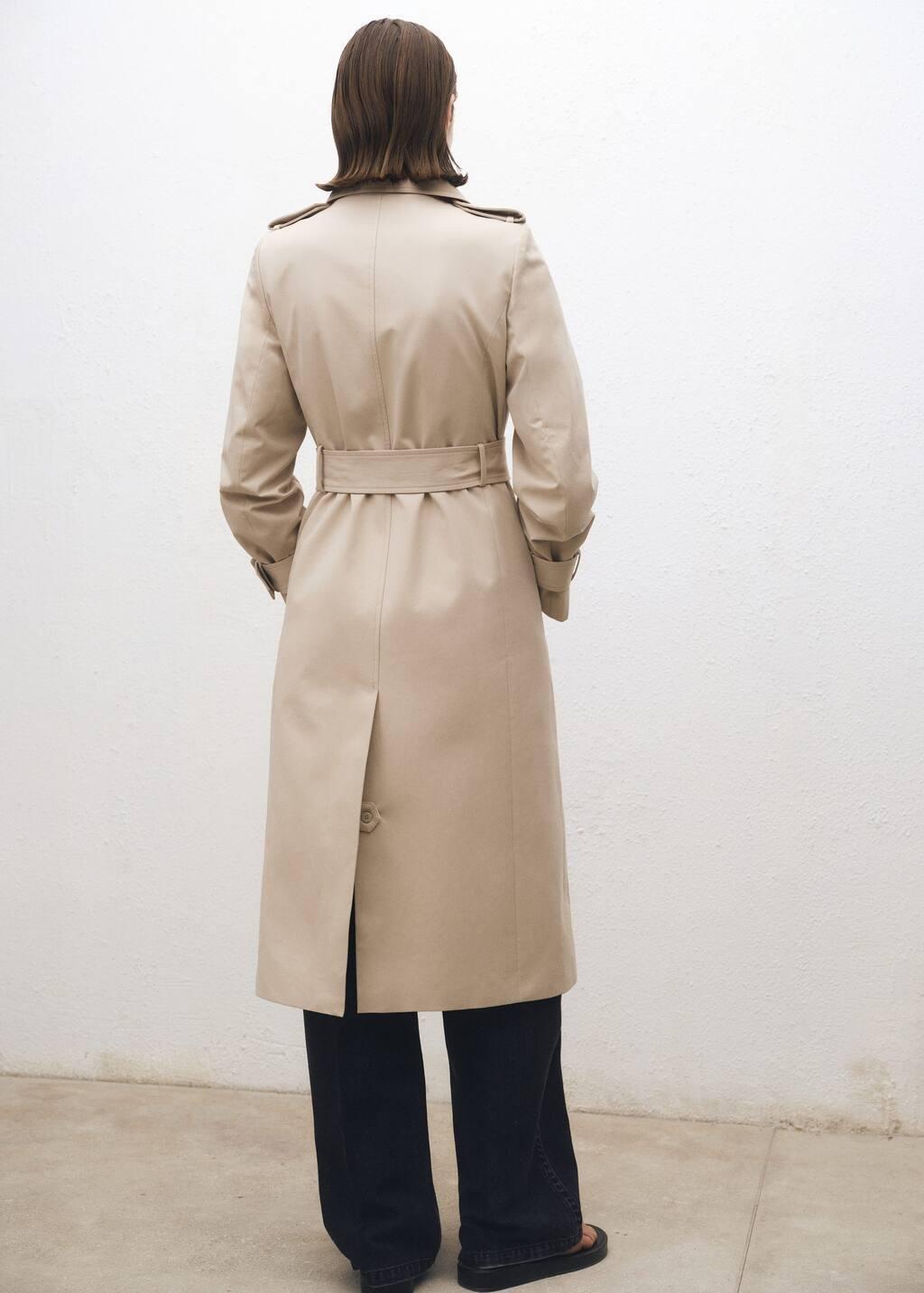 Beige Double-Breasted Cotton Trench Coat, , large image number 5