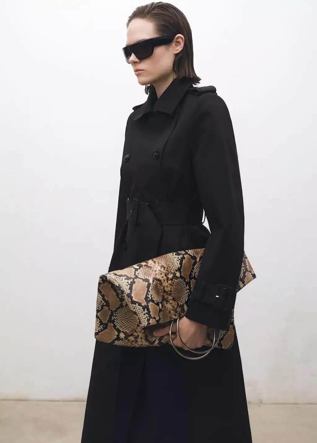 Black Double-Breasted Cotton Trench Coat, , large image number 0