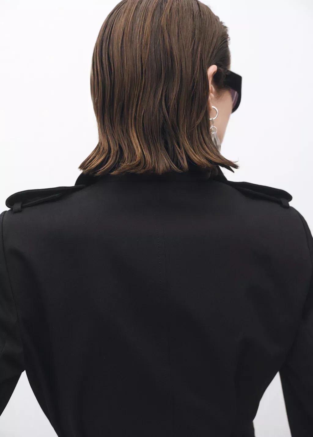 Black Double-Breasted Cotton Trench Coat, , large image number 1
