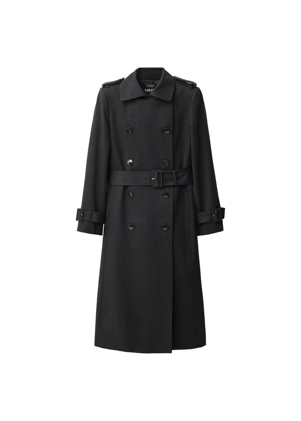 Black Double-Breasted Cotton Trench Coat, , large image number 2