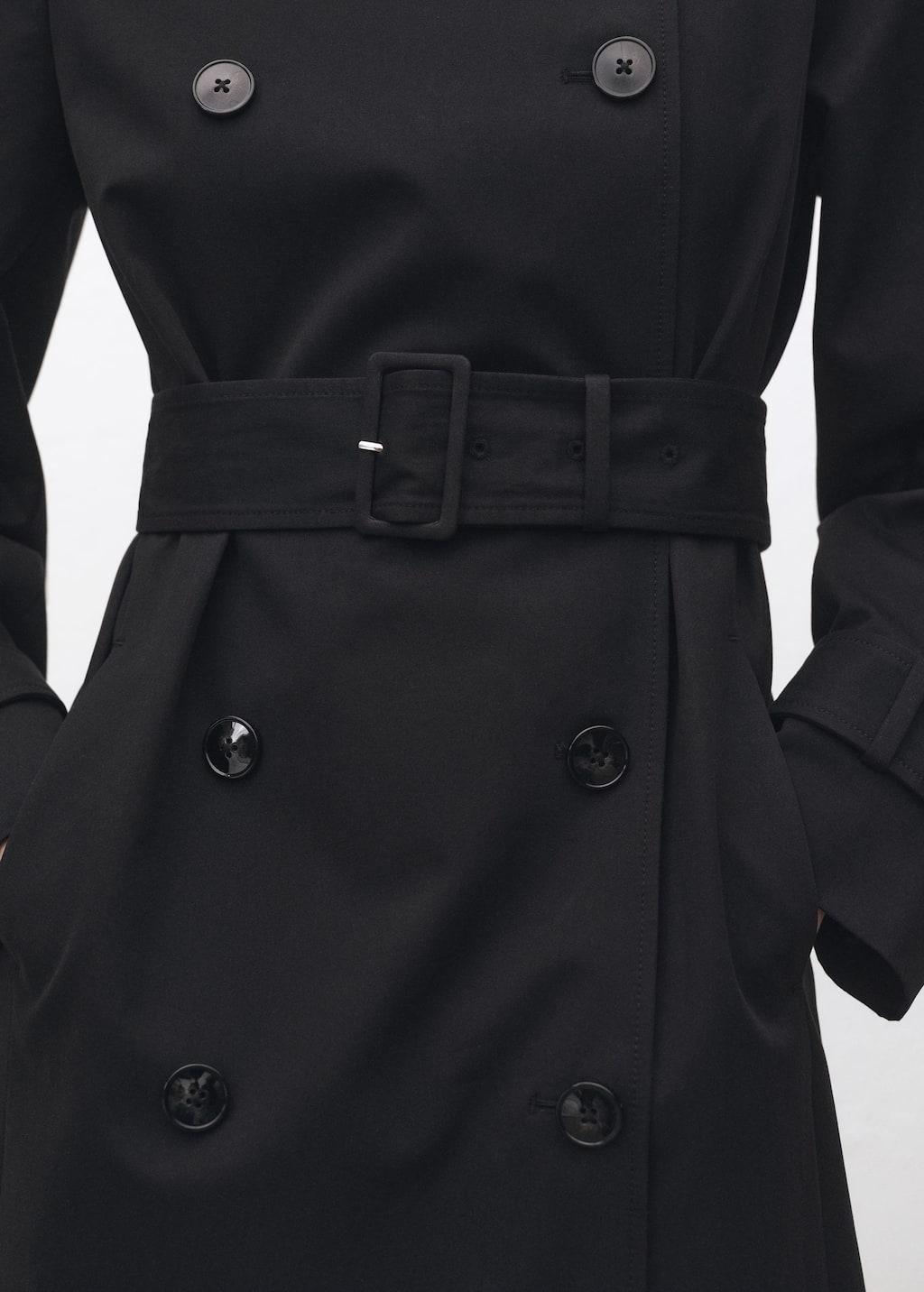 Black Double-Breasted Cotton Trench Coat, , large image number 3
