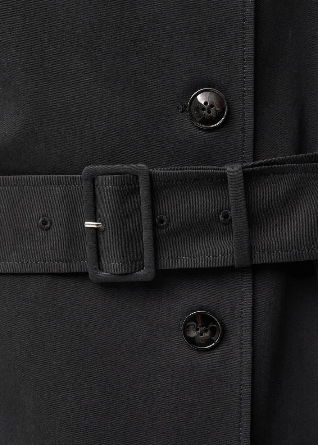 Black Double-Breasted Cotton Trench Coat, , large image number 5