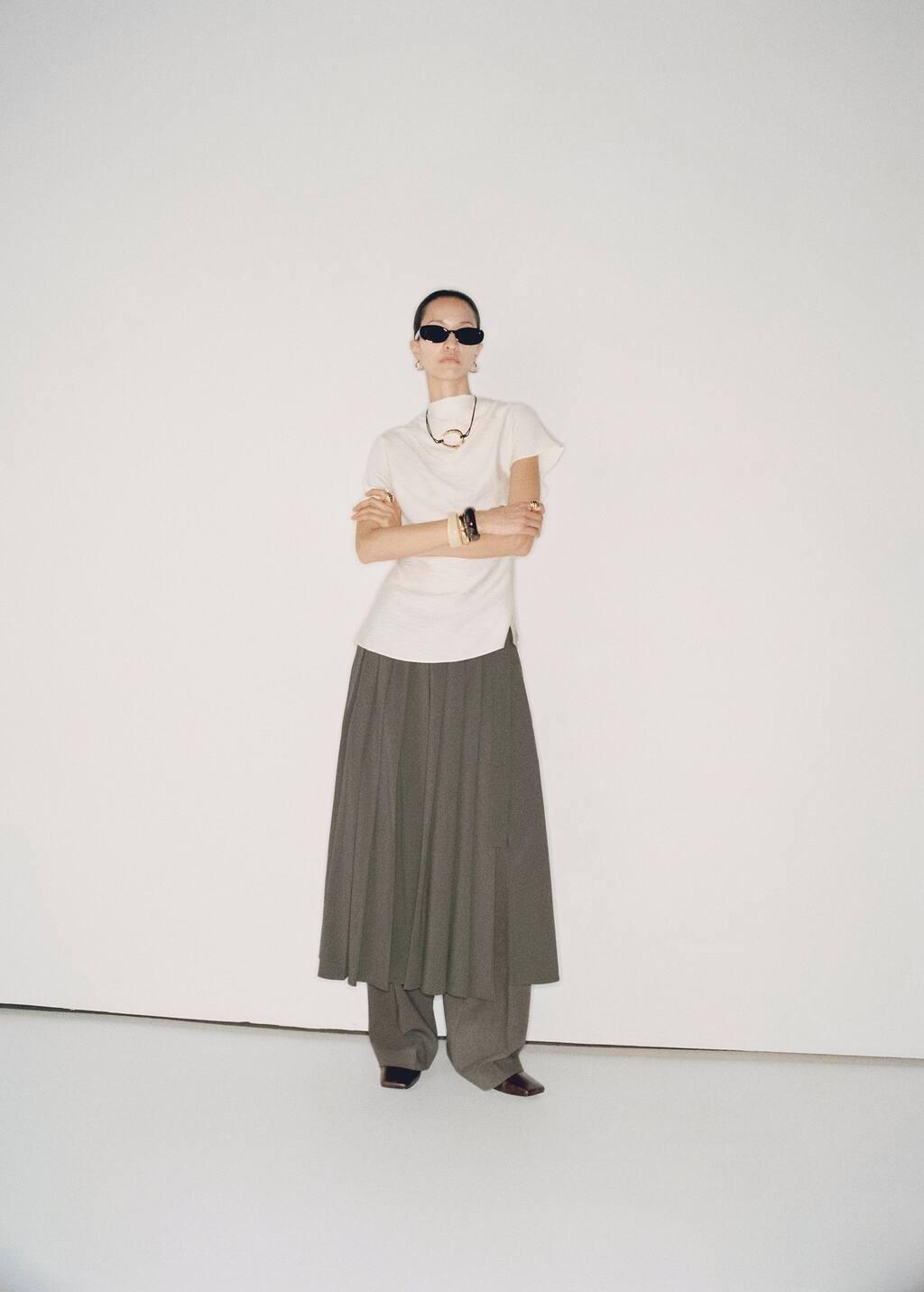 Khaki Pleated Skirt With Belt, , large image number 2