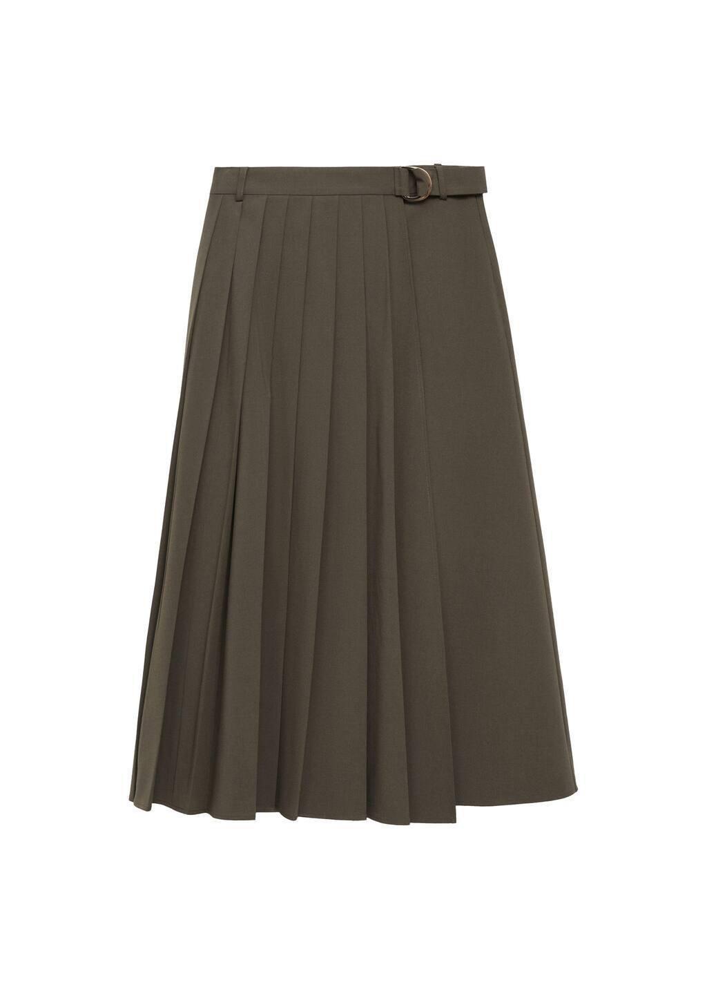 Khaki Pleated Skirt With Belt, , large image number 3