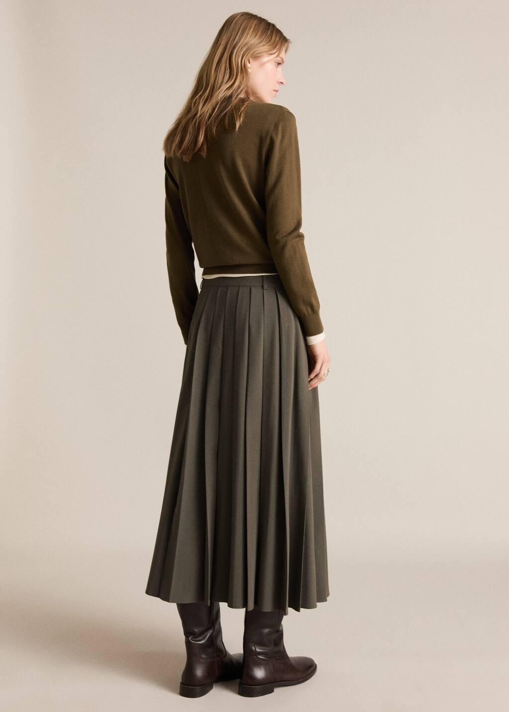 Khaki Pleated Skirt With Belt, , large image number 5