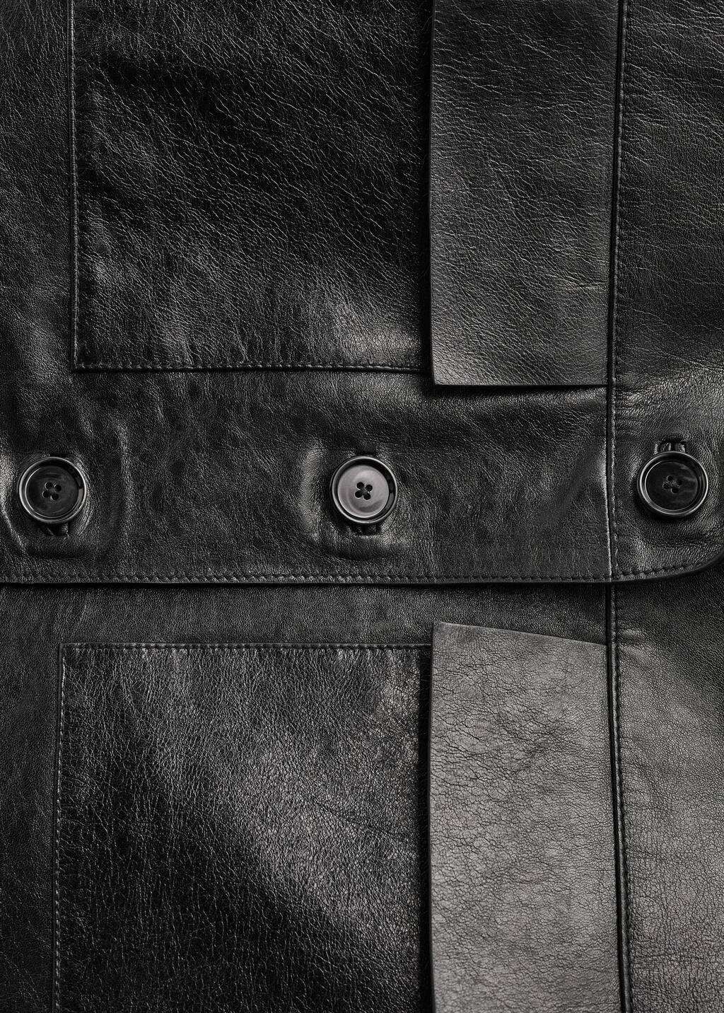 Black Oversized Leather Jacket With Pockets, , large image number 6