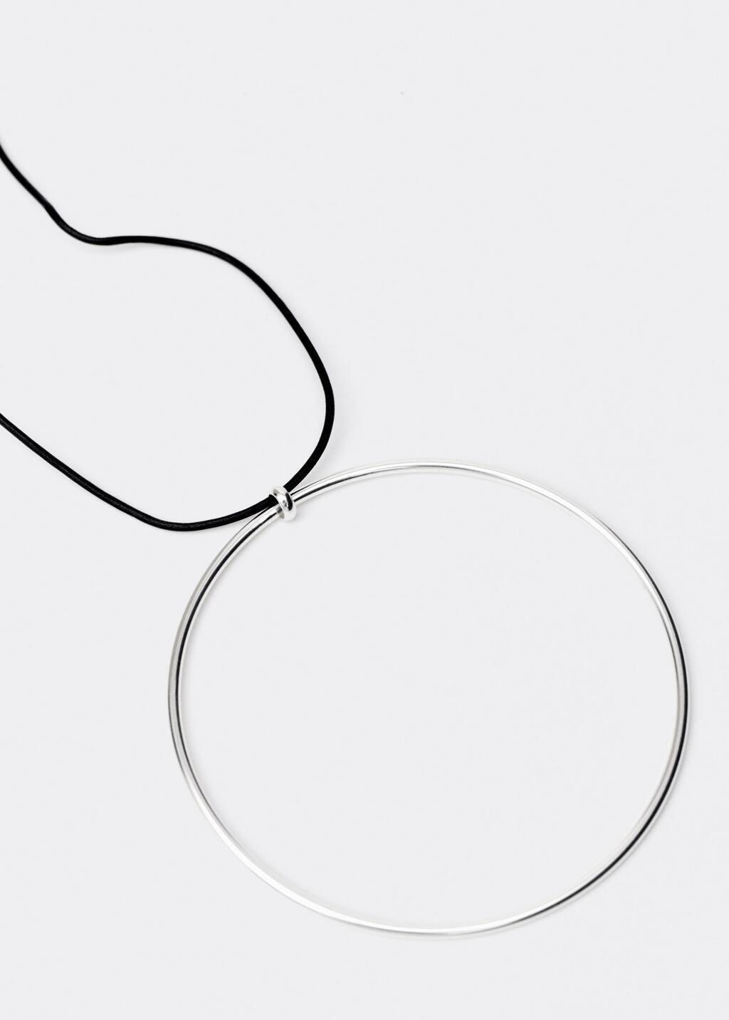 Silver Maxi Leather Hoop Necklace, Silver, large image number 0