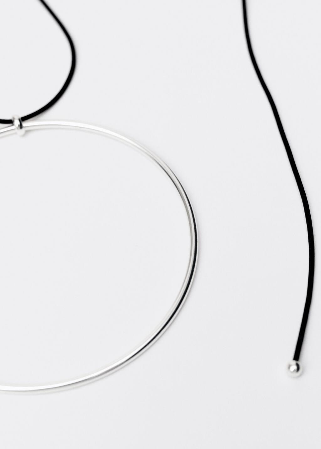Silver Maxi Leather Hoop Necklace, Silver, large image number 1