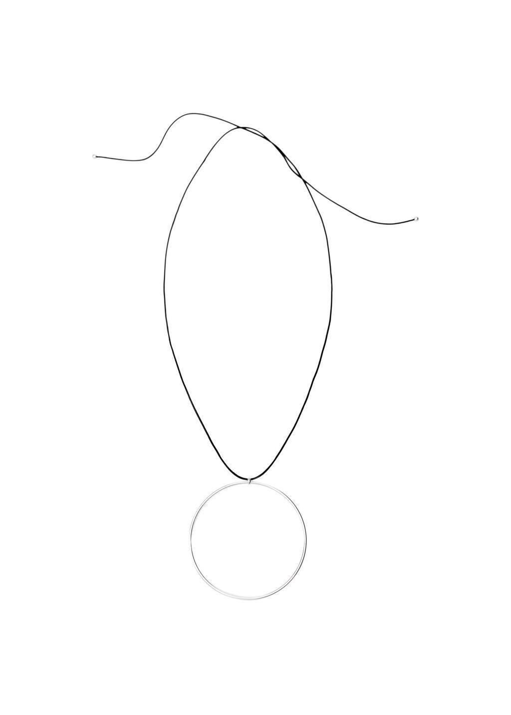 Silver Maxi Leather Hoop Necklace, Silver, large image number 2